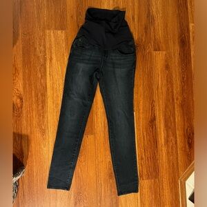 Maternity skinny jeans dark blue denim stretch over bump size 27 like new